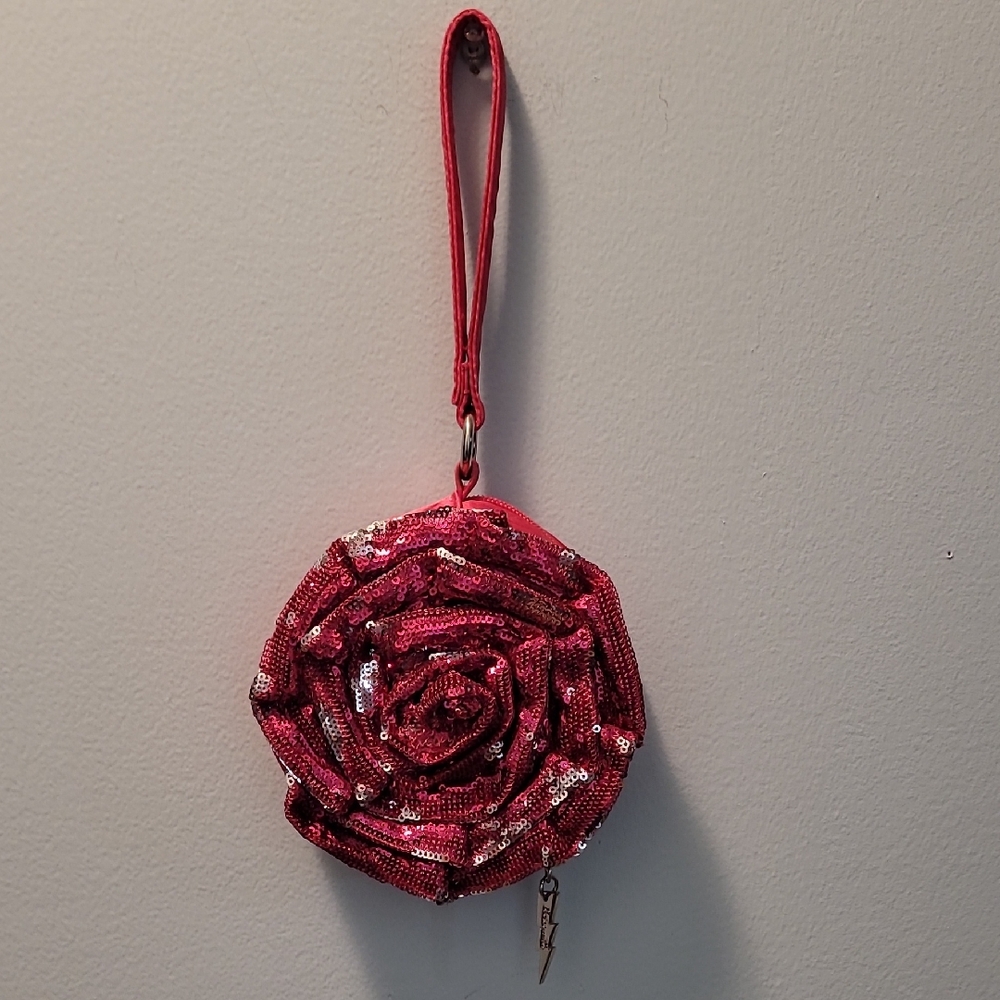 Betsey Johnson Hot Pink Sequin Rose Wristlet